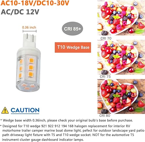 Miniatura 3 de Bombilla LED 921 con base de cuña T10 de 3 W, 2700 K, blanco cálido, 12 VACCC, paisaje, jardín, patio, camino de entrada, Malibú, automóvil,