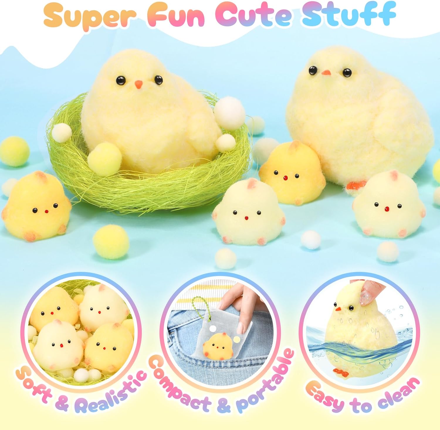 NINAOR Squishy Fidget Toys, 6Pcs Squeeze Soft Cute Stuff Chicken Sensory Toys for Kids Stress Relief Gifts, Birthday Party Favors Desk Classroom Decor Goodie Bags Stocking Stuffers