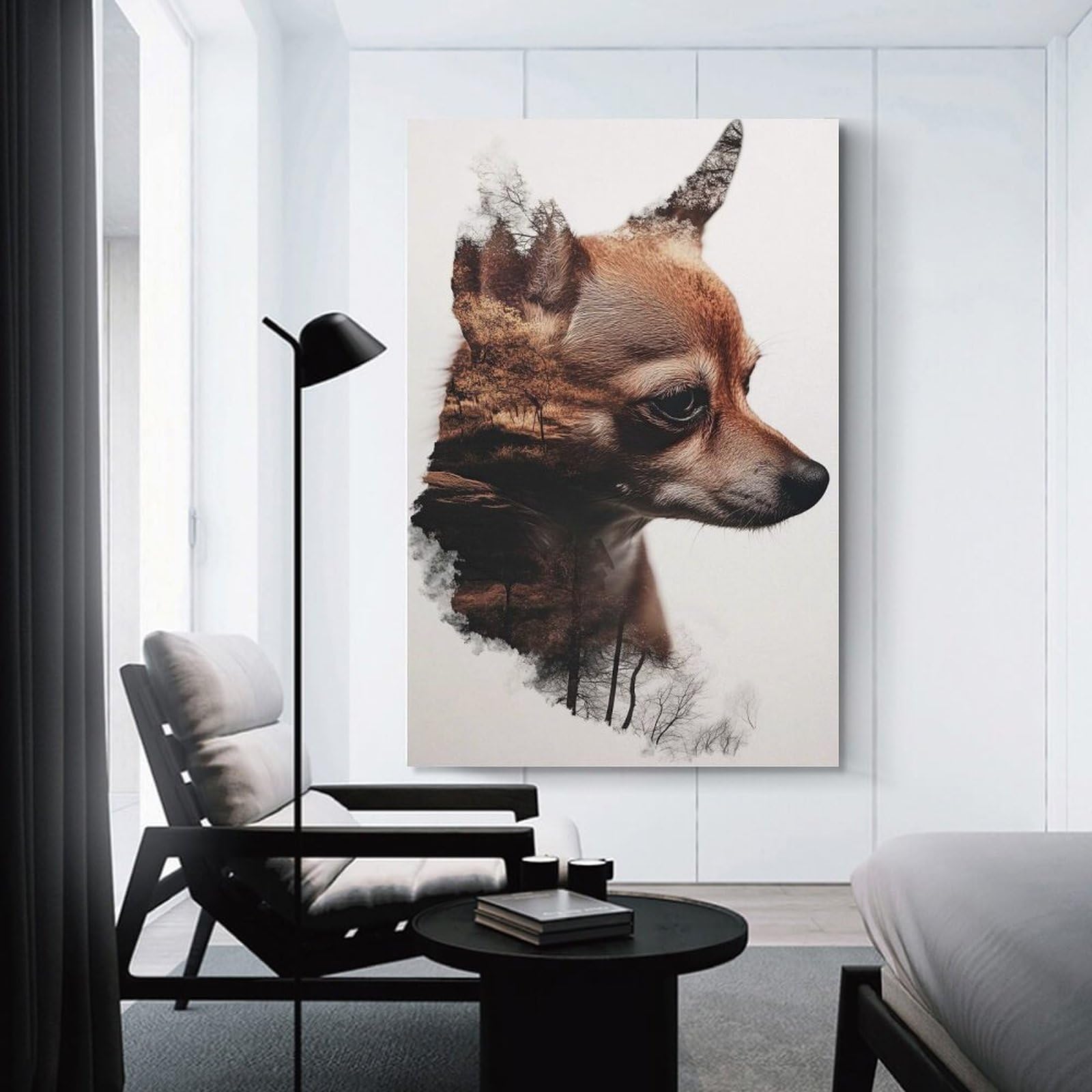 Junmoney Wall Art Print Dog with Forest Overlay, 20x30inch(50x75cm), for Living Room, Bedroom Or Apartment Walls, Modern Wall Decor for Cosy Interiors