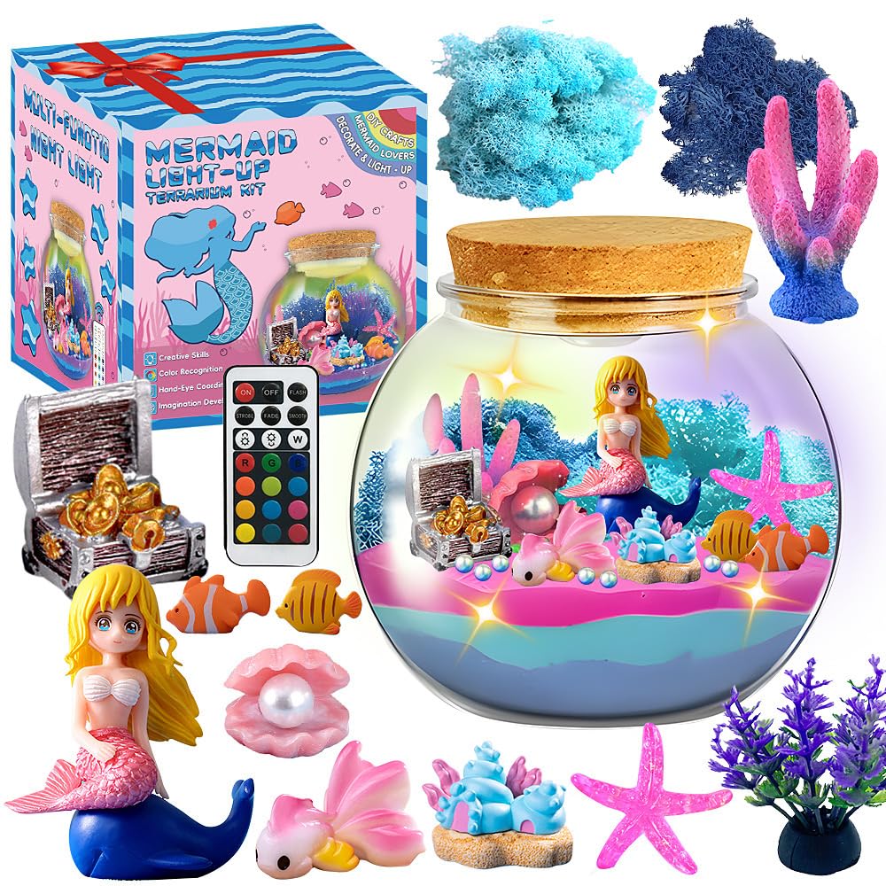 Kit de terrarium lumineux sirène pour enfants - Veilleuse LED - Cadeau d'anniversaire pour filles de 4, 5, 6, 7, 8 à 12 ans - Jouets sirène pour Kit de terrarium lumineux sirène pour enfants - Veilleuse LED - Cadeau d'anniversaire pour filles de 4, 5, 6, 7, 8 à 12 ans - Jouets sirène pour