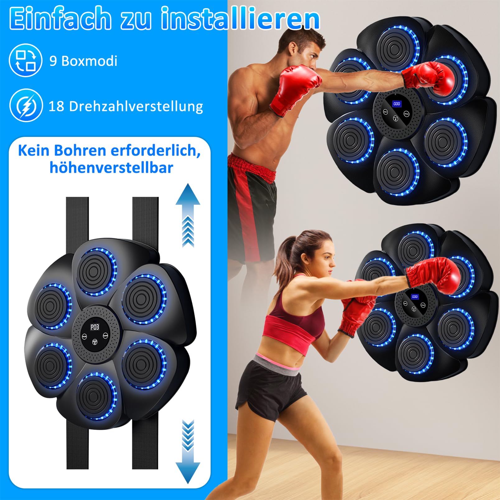 Music Boxing Machine, Bluetooth Musikboxmaschine, LED Musik Boxmaschine, Wandmontiertes Boxziel mit Boxhandschuhen für Erwachsene und Kinder Exercise/Stress Release