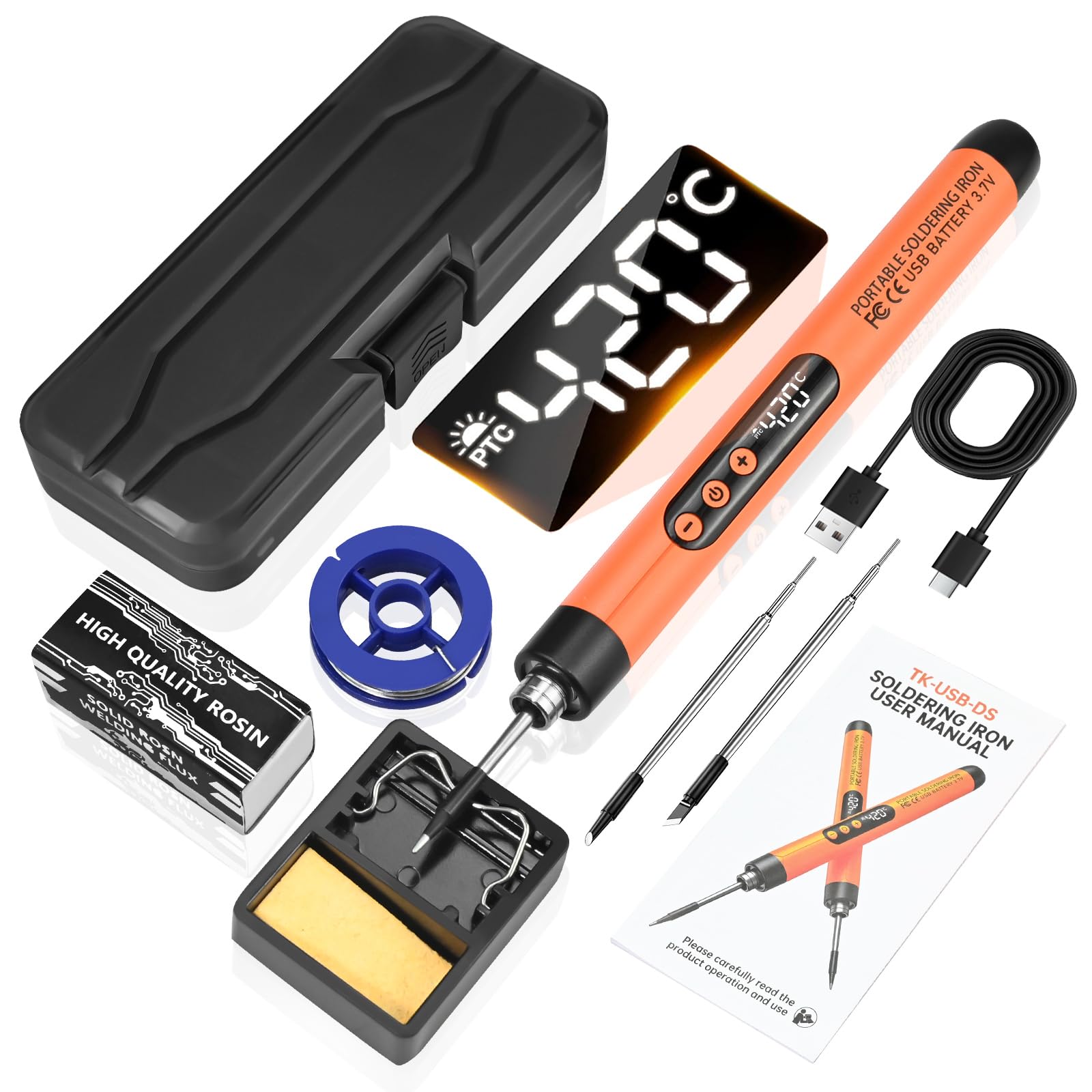 Cordless Soldering Iron Kit with LCD Display - Rechargeable USB C Soldering Iron with 3 Tips Adjustable Temperature 260℃-420℃,Portable Soldering Irons 1000mAh WeldingKit,Electric Soldering Irons Pen
