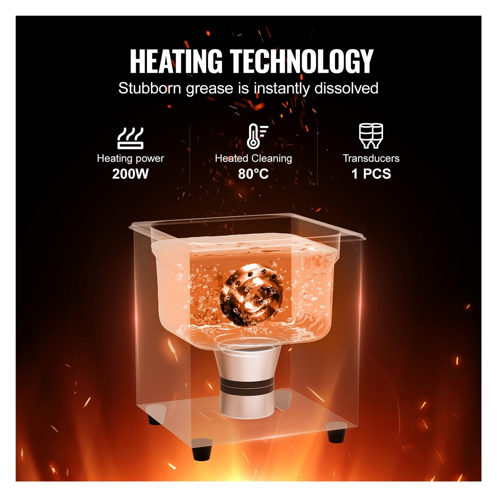 limpiador ultrasónico, Limpiador ultrasónico digital de 2 l con temporizador y calentador, 60 W, 40 kHz