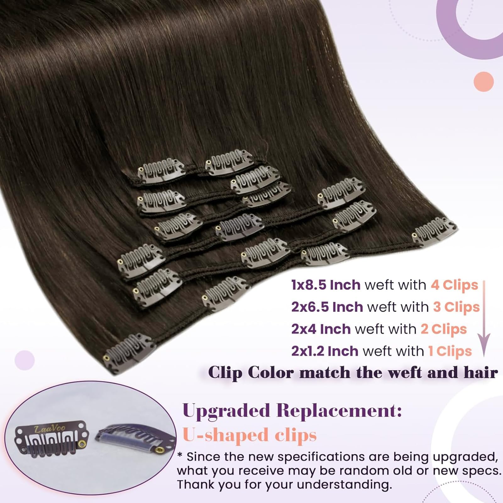 LaaVoo Extension Capelli Veri Clip 7pcs 120g 35cm Marrone Scuro Extension Clip Capelli Veri Lisci Estensioni Dei Capelli Umani Reali #2