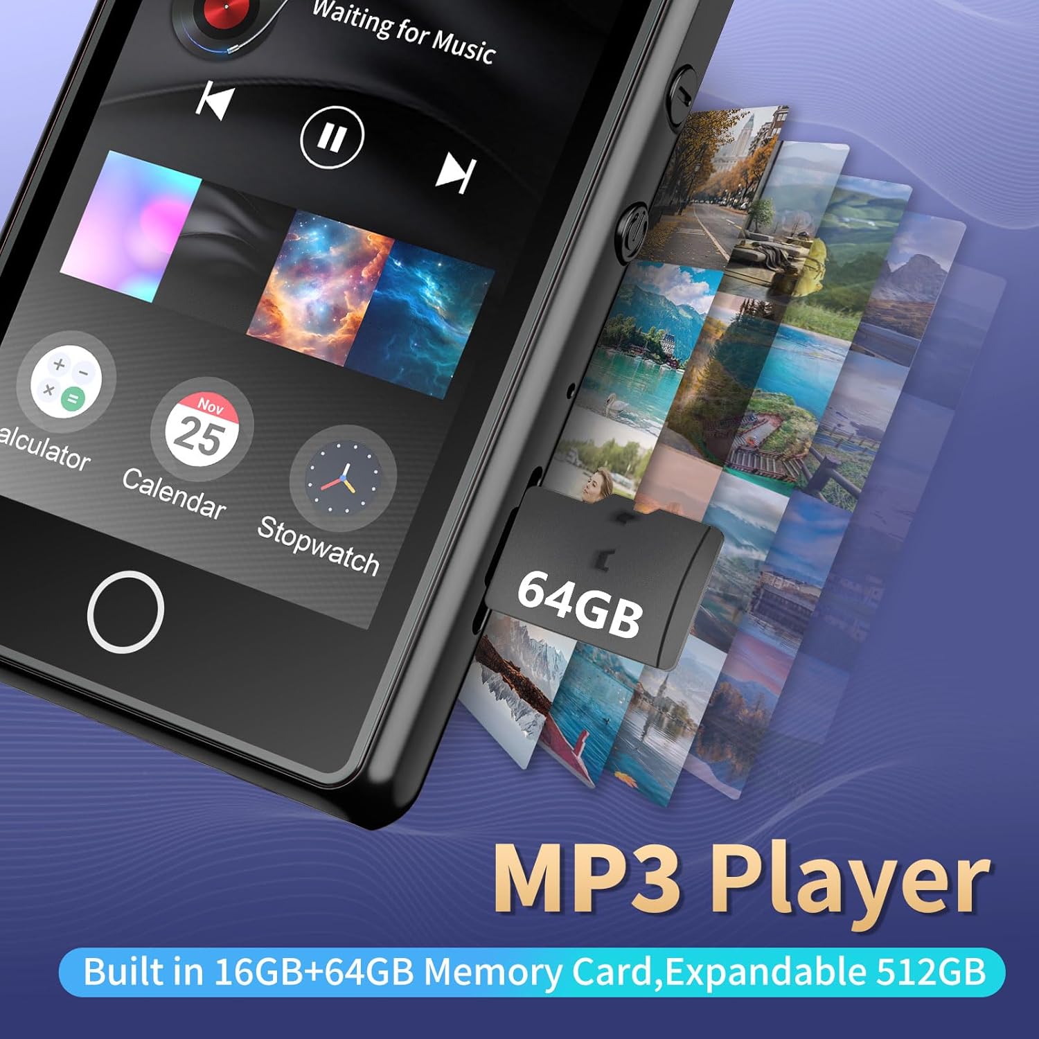 Mp3 Player for Kids, 80GB Bluetooth MP3 Player, Digital Music Player Portable HiFi Sound Full Video Format, MP3 & MP4 Players with Speaker, FM Radio, Voice Recorder, Shuffle Repeat, Up to 256GB, Black