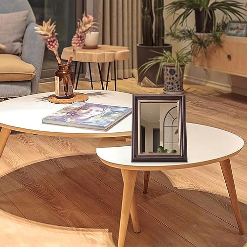 Miniatura 3 de Espejo de maquillaje con marco de madera rústica vintage, rectangular, espejo de pie pequeño para mesa, encimera, dormitorio, baño, sala de estar