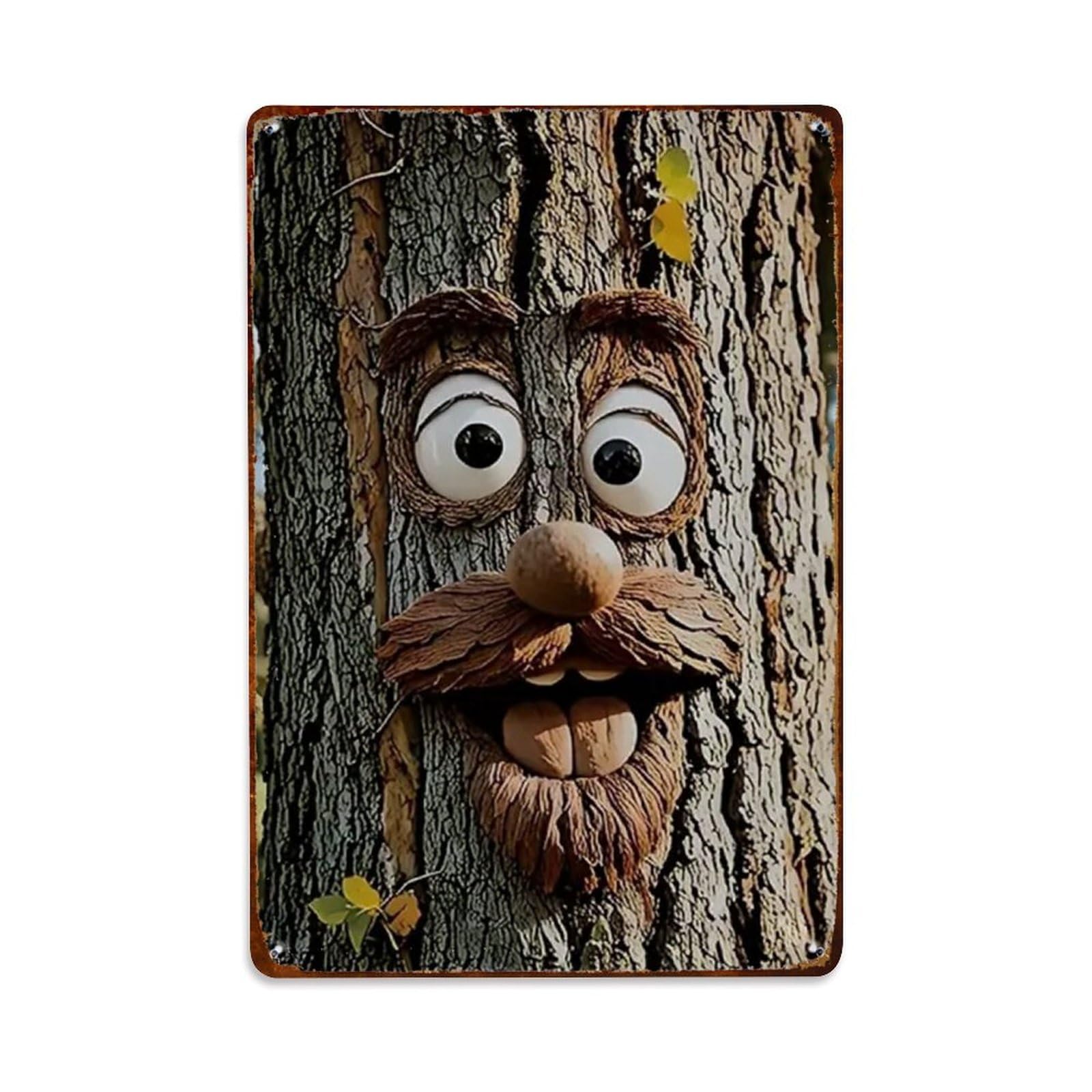 Rkundrne Vintage Whimsical Tree Face Carvings With Expressive Eyes & Smiling Metal Tin Sign Garden Bedroom Cafe Bar Man Cave Home Wall Decor Metal Poster 8X12 In
