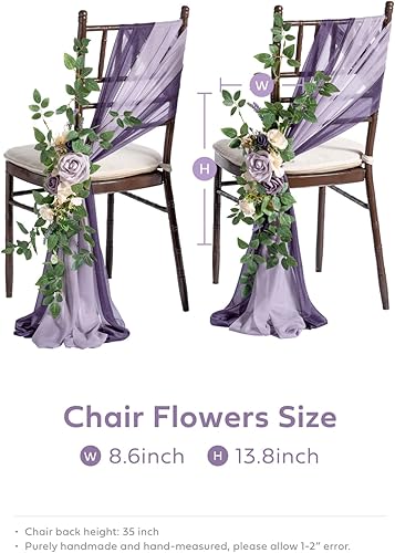 Miniatura 7 de Ling's Moment 8 decoraciones para sillas de boda, pasillo, iglesia, flores artificiales, botín verde, lila, morado, dorado, banco, ceremonia,