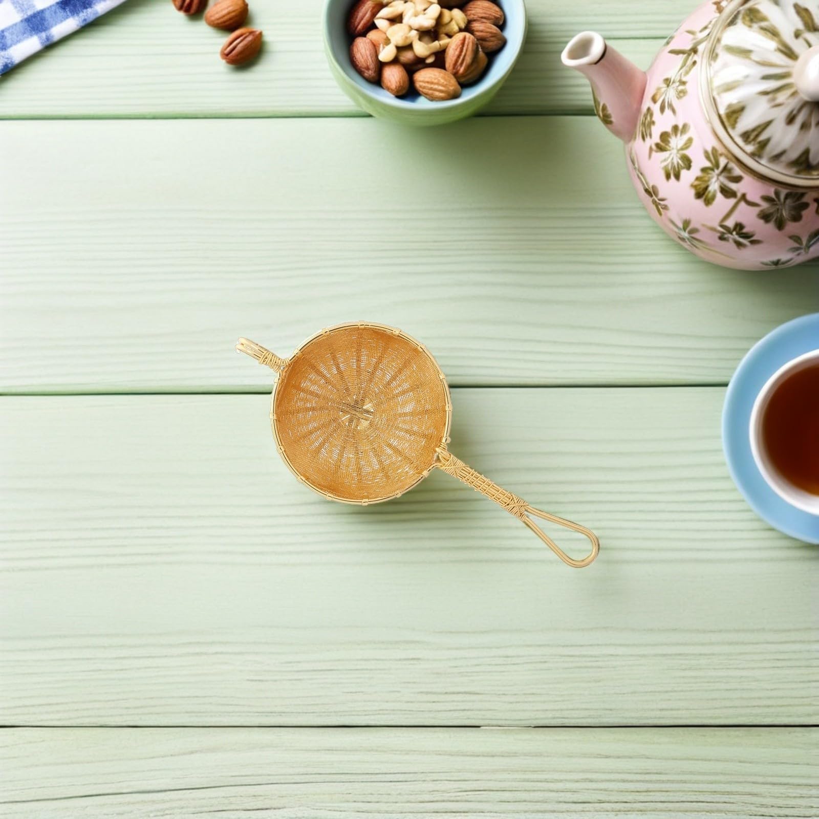 Colador de Té de Cobre Estilo Japonés Filtro de Malla Fina para Té Suelto, Fácil Mantenimiento y Diseño Elegante para Uso en Casa y Reuniones