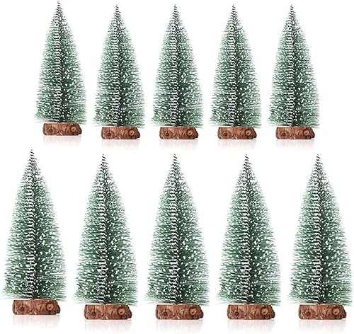 MSPEBEC Lot de 10 mini sapin de Noël, arbre de Noël artificiel, mini arbre de Noël artificiel avec effet neige pour la décoration de Noël, décoration à faire soi-même, décoration de bureau Cover