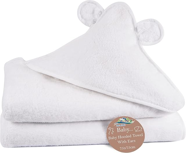 Super Soft Zero Twist 100% Cotton Hooded Baby Towel with Ears, 75cm x 75cm Baby Hooded Towel for Newborns Highly Durable