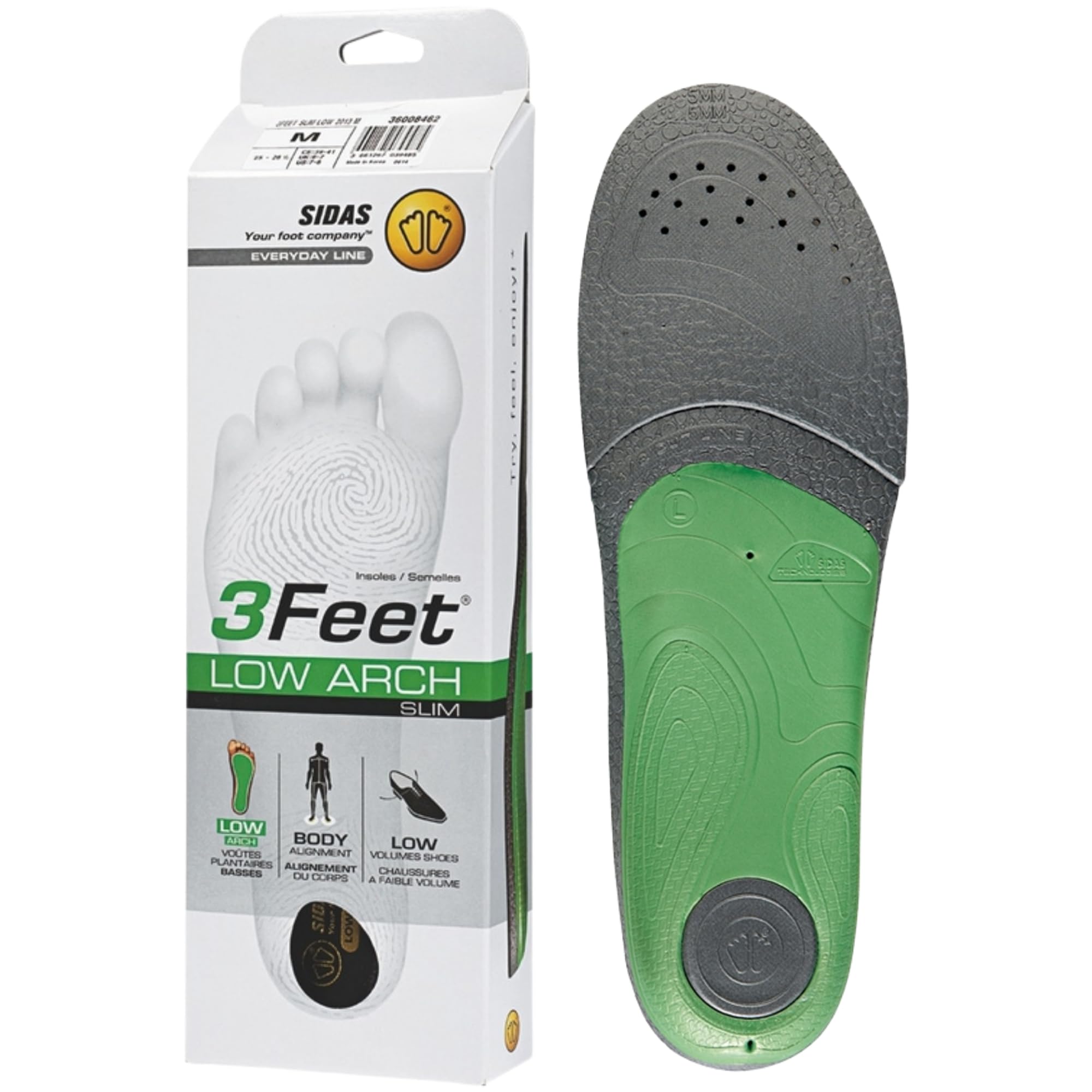 Solette Comfort 3Feet Slim Low, Per piedi con arco plantare basso, Adatte a piedi di volume ridotto, Sostegno del piede e comfort duraturo