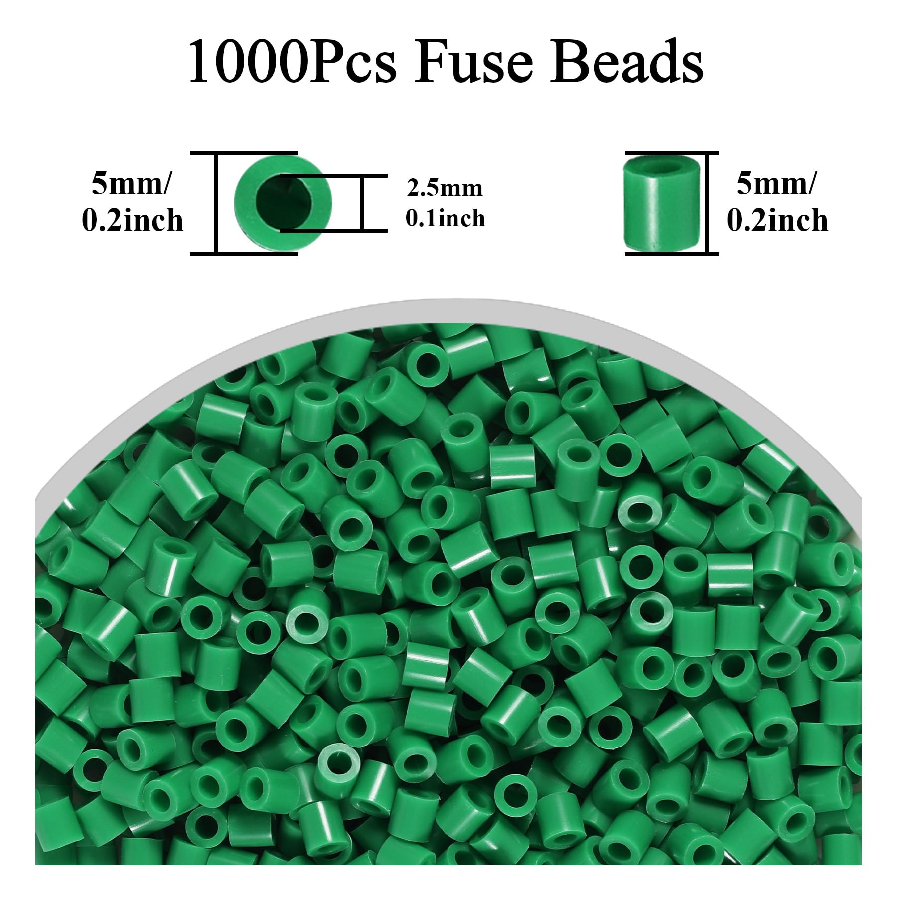 1000Pcs Loose Fuse Beads 5mm Bulk Refill Kit Fast Easy to Use Stress Relief Pixel Art Melting Beads for DIY Decor Crafts Creative Handmade Projects 3D Craft (Green 1) - Image 2
