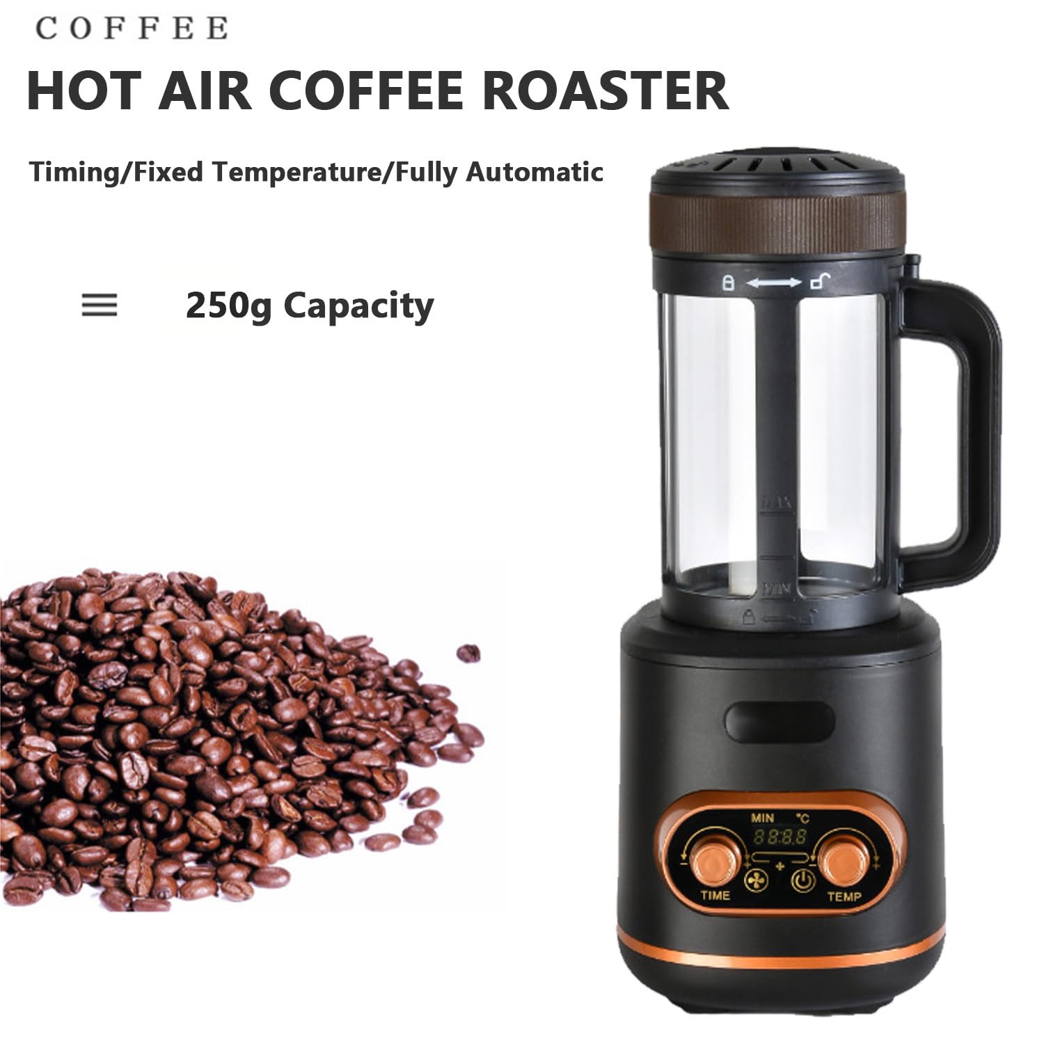 Tostatrice per Chicchi Di Caffè Da 2200 W per La Casa, Con Manopola Regolabile E Filtro in Pelle Argentata, Temperatura Massima 240 ℃, Adatta per La Cottura Dei Chicchi Di Caffè