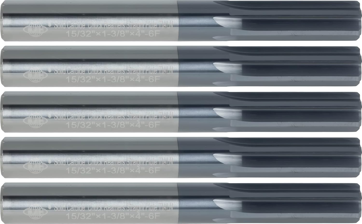 CME 5 pcs Solid Carbide Chucking Reamers, 9/32" Reamer Diameter, TiAlN Coated, Straight Flute