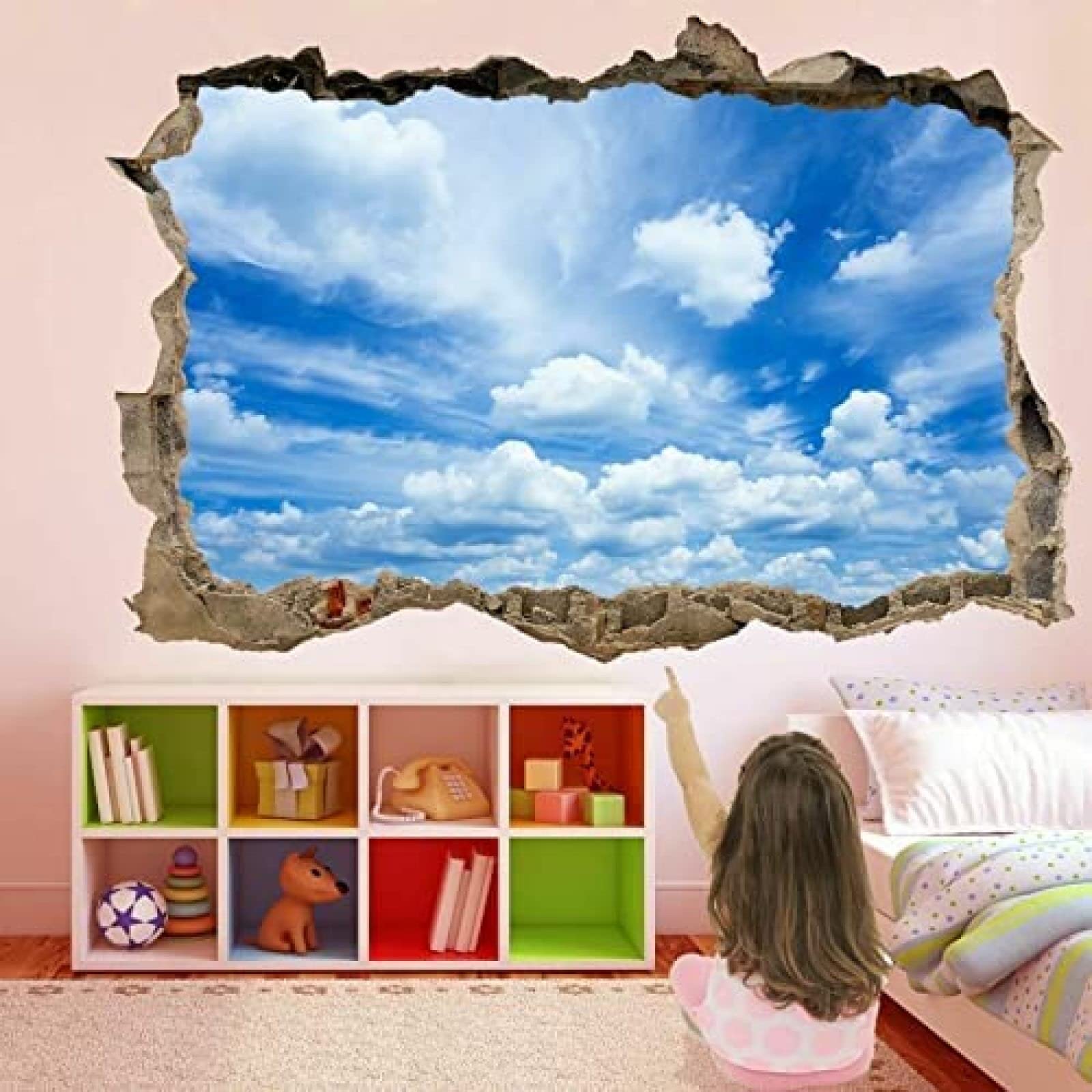 Décalque d'art mural Bleu Ciel Nuages 3D Mur Art Autocollant Mural Sticker Enfants Chambre Décor À La Maison Gt40 70x110cm