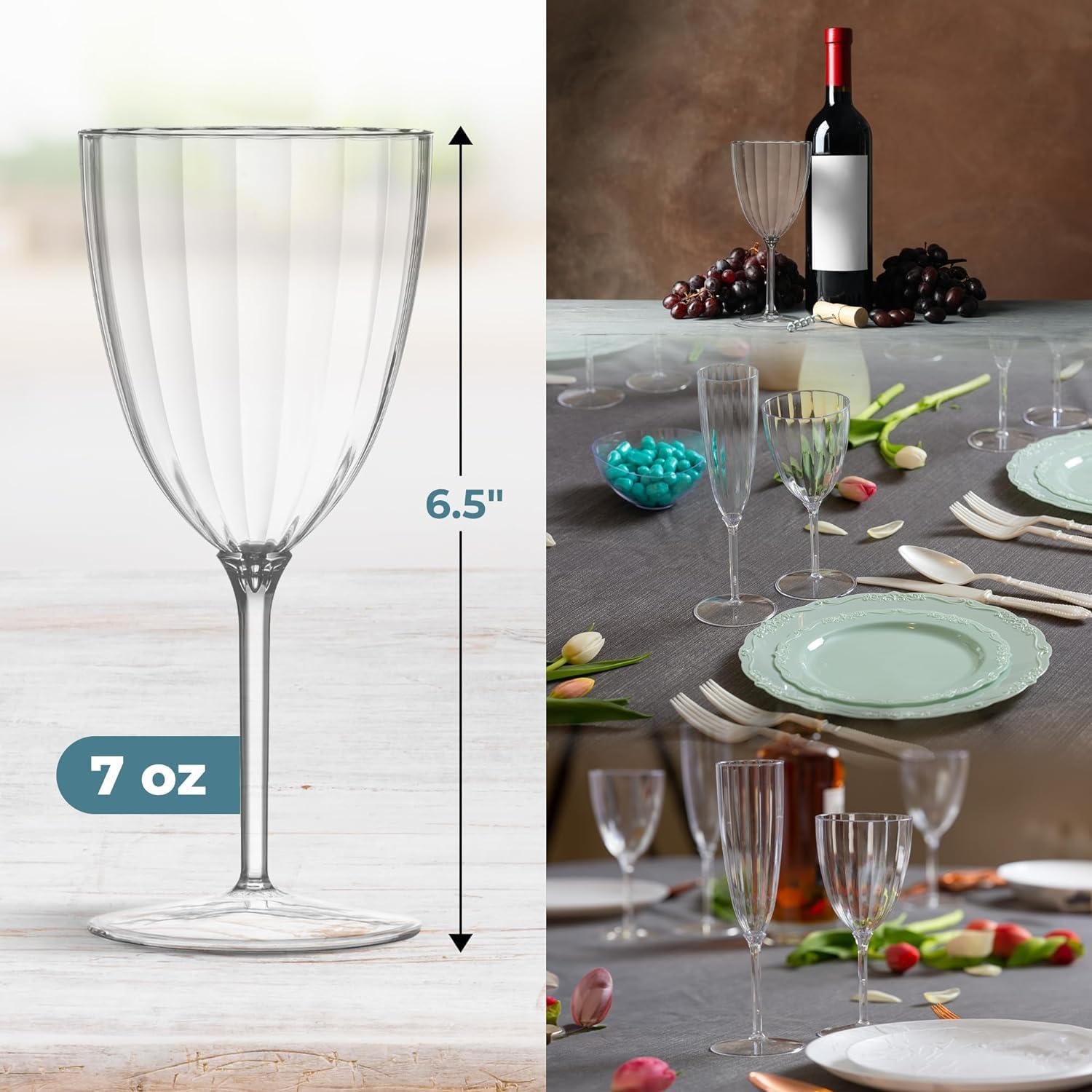 Decor Decorline - 96 copas de vino de plástico de alta calidad, transparentes, reutilizables, para bodas y fiestas, 200 ml, reutilizables