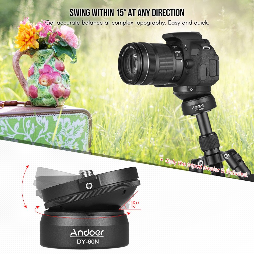 Andoer Base di livellamento per treppiede con livella a bolla offset, livellatore per treppiede per dslr