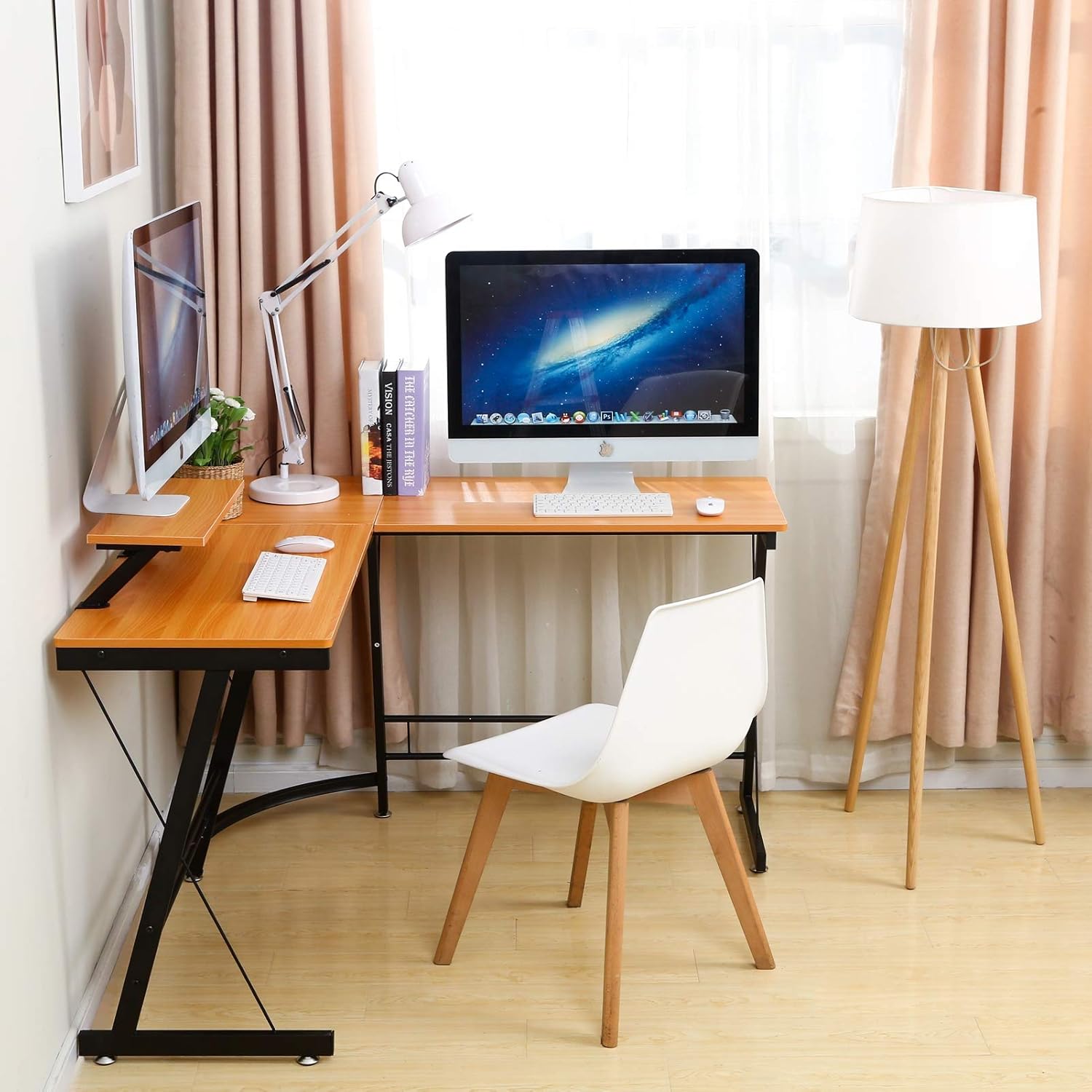 Exсluѕіvе Sресіаl L Shaped Desk Home Office Corner Desk,Gaming Computer Desk,PC Latop Study Writing Table Workstation with Large Monitor Stand,Walnut Brown,50.8 Hоlіdау Dеаlѕ 🛒 L Shaped Desk Home Office Corner Desk,Gaming Computer Desk,PC Latop Study Writing Table Workstation with Large Monitor Stand,Walnut Brown,50.8