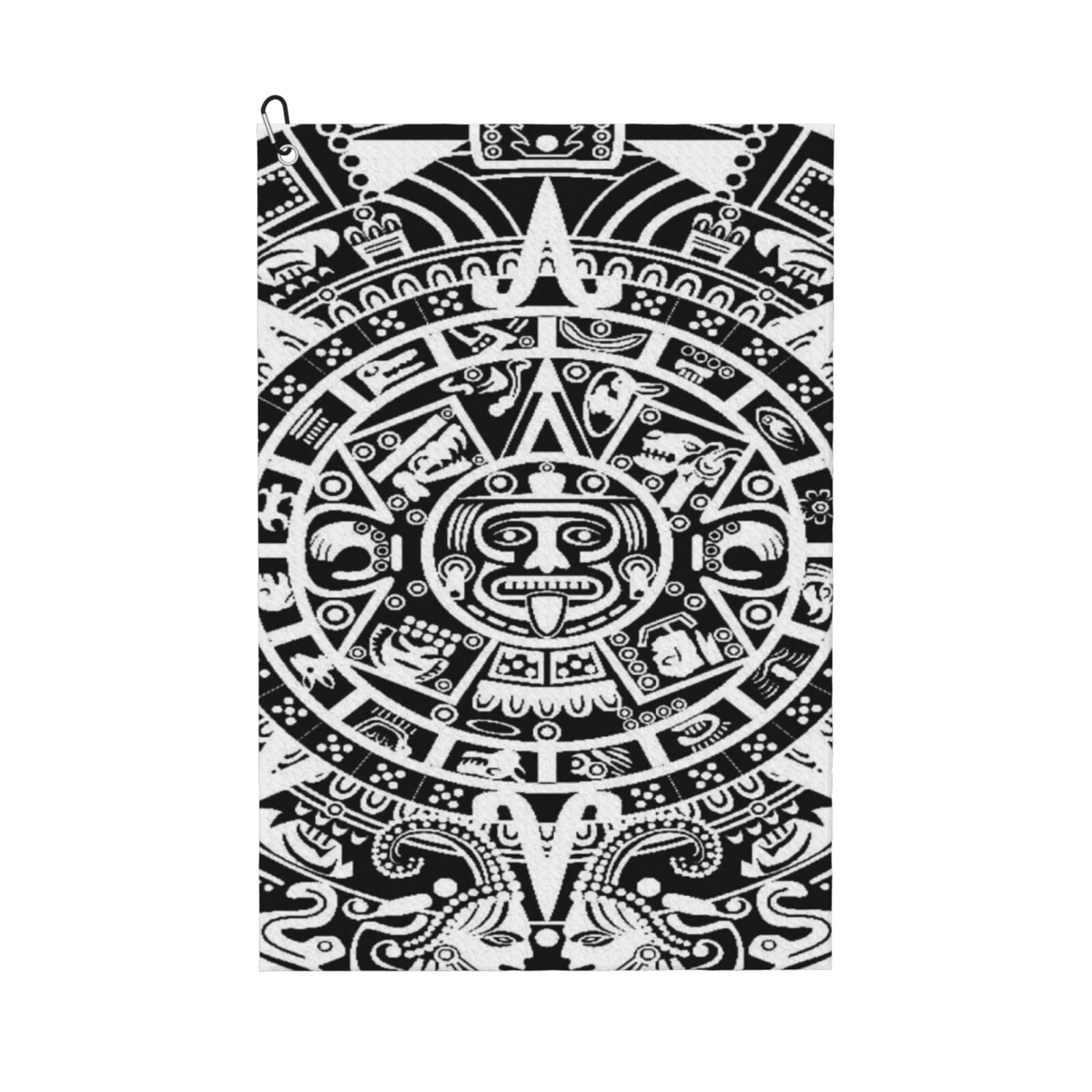 Oudrspo Egyptians Mayan Calendar Ancient Mystical Native American Microfiber Golf Towel with Carabiner Clip, 16x24 Inch Absorbent Waffle Weave Towel for Golf Bags