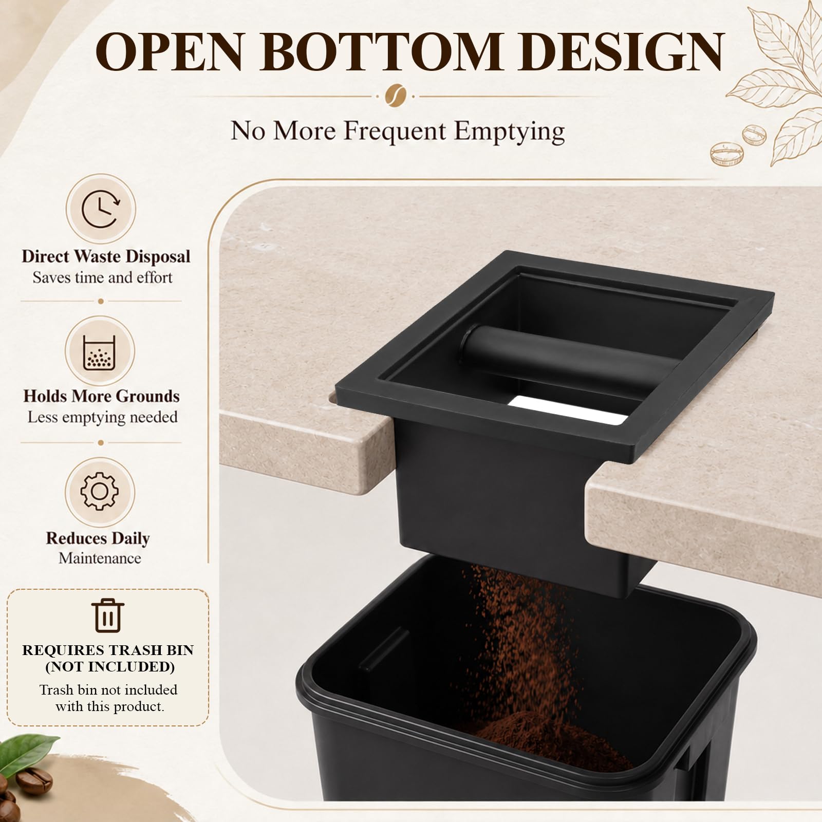 Mimorou Confezione da 2 contenitori per caffè espresso, in acciaio inox, con barra in gomma rimovibile, fondo aperto integrato, per casa, caffè, bar, bar e bancone