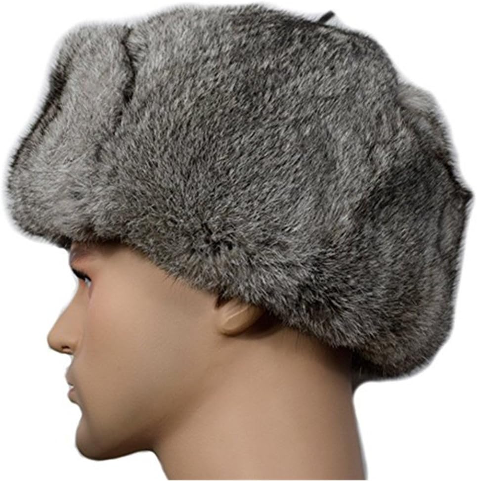 Valpeak Mens Fur Hat Rabbit Fur Russian Ushanka Hats Earflap Trapper Hat for Winter - Image 6