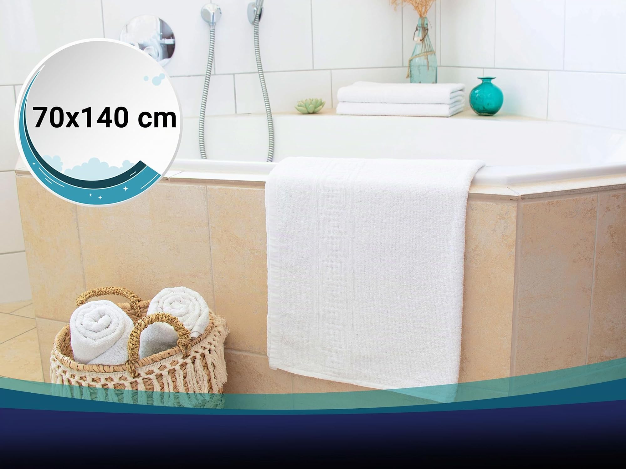 ZOLLNER Set 5 Toallas de baño, Blancas, 70x140 cm, 80% algodón