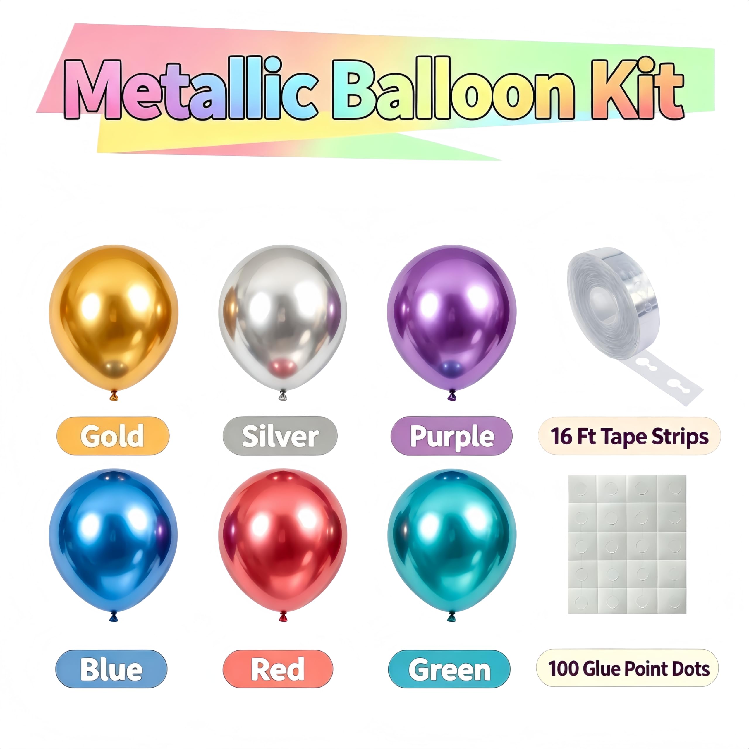 100 Pack 12 Inch Bright Chrome Metallic Latex Helium Birthday Balloons — Amazon image 2