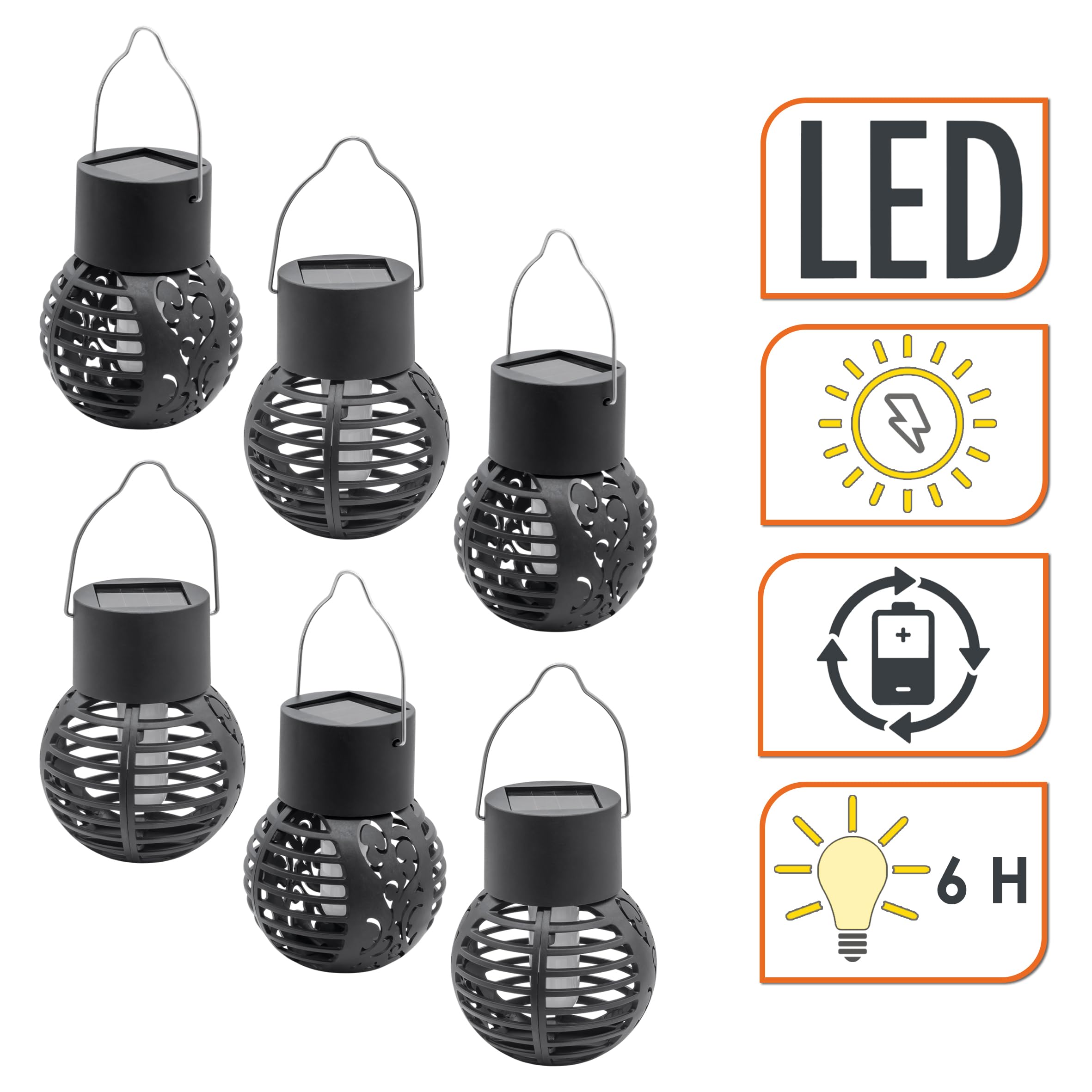 Lanterna solare a LED piccola con effetto fiamma, set da 6 pezzi, mini lanterna 9 x 7 cm, da appendere per esterni, lanterna decorativa da giardino, lampada solare a sospensione