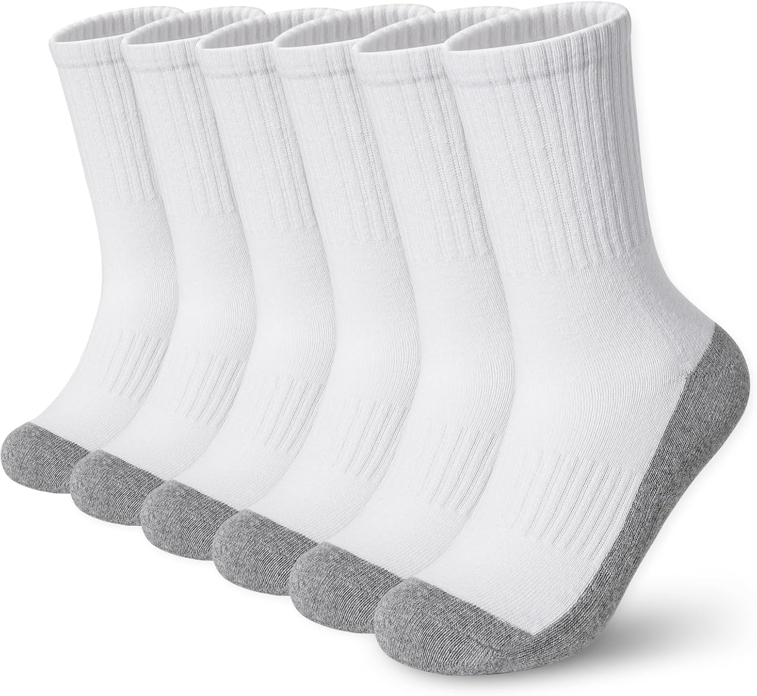 BOOPH Kids Boys Girls Athletic Crew Socks Performance Cushioned Thick Cotton Socks for 5-14 Years 6 Pairs