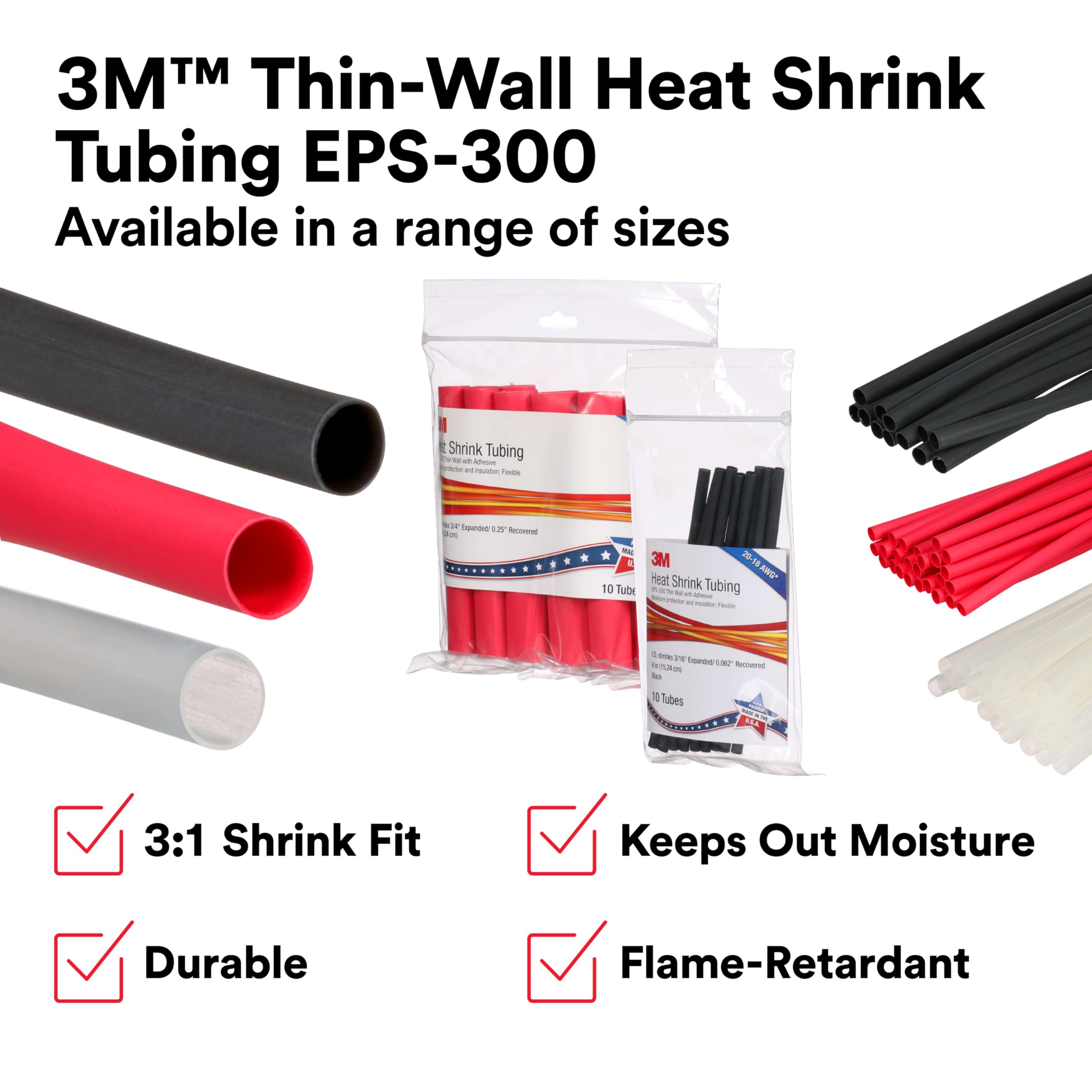3M Gaine thermorétractable à paroi mince 300, avec revêtement adhésif, 6,35 mm - noir, 15,2 cm de long