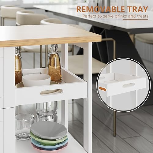 Miniatura 5 de SUNLEI Carrito rodante para isla de cocina con armario de almacenamiento, carrito de utilidad con ruedas bloqueables con 3 cajones, estantes