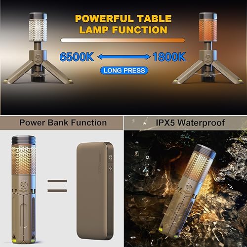 Miniatura 4 de Linterna de camping recargable, luces telescópicas para campamento, capacidad de 10500 mAh, funciona con pilas, linterna al aire libre para