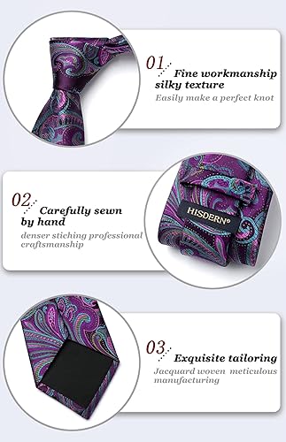 Miniatura 3 de HISDERN Corbatas para hombre, corbata de cachemira y bolsillo cuadrado tejido clásico floral para hombre, corbata de fiesta de boda