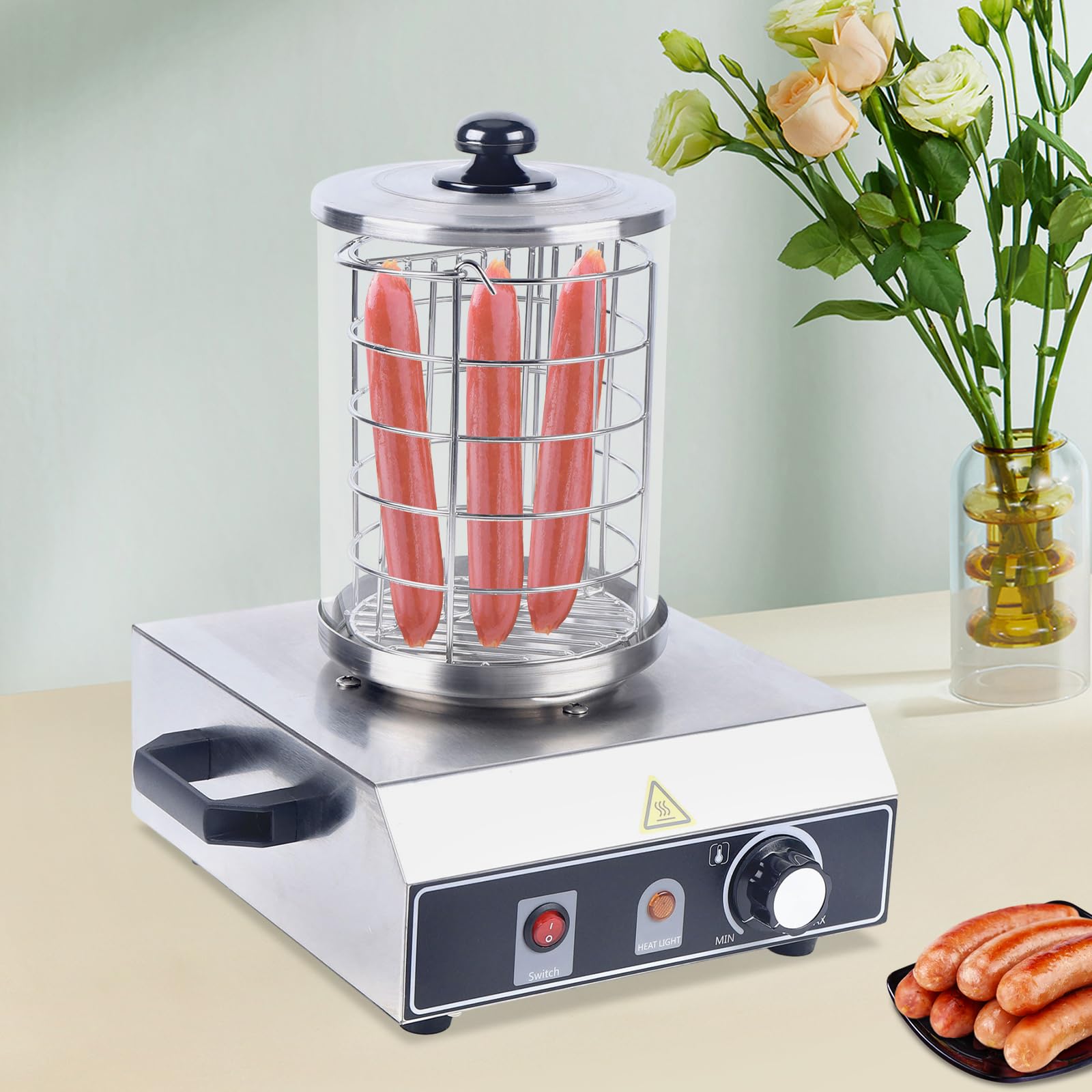350W Würstchenwärmer, Hot Dog Gerät mit 30-85℃ Einstellbarer Temperatur, Edelstahl Wurstkocher für Bäckereien, Cafés, Partys