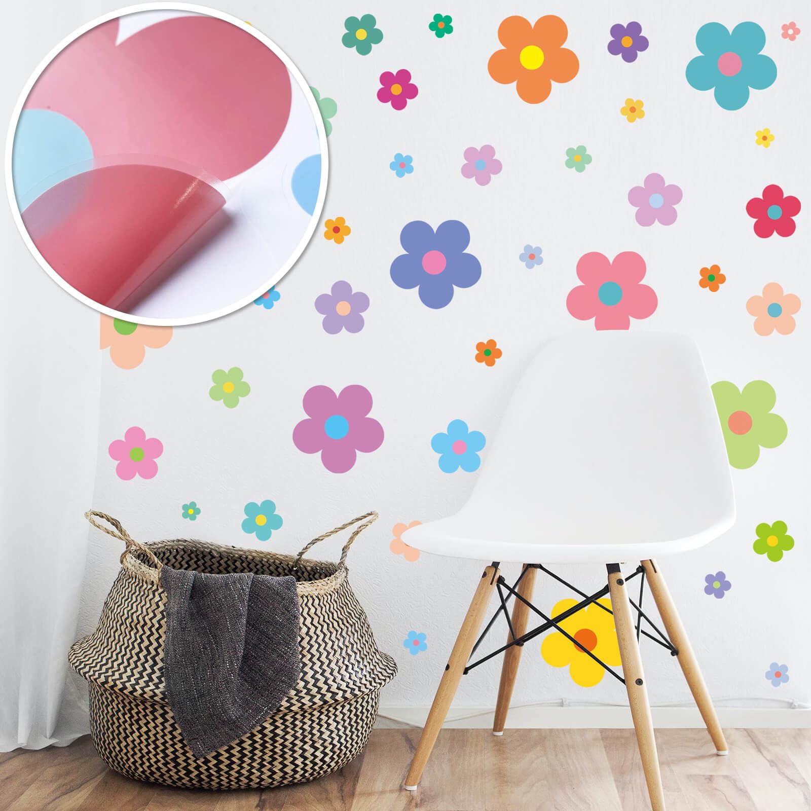 Dayker 63pcs Cute Flowers Wall Sticker, Colorful Floral Wall Decal, Removable Vinyl Peel and Stick Wall Decor - Image 3