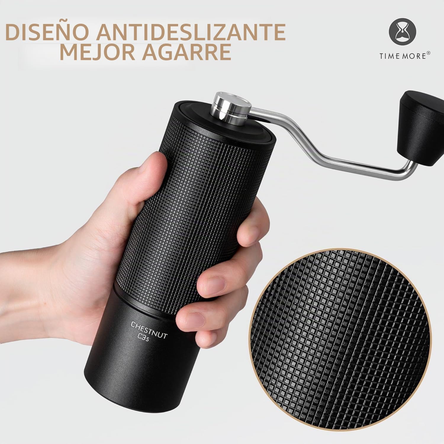 TIMEMORE Chestnut C3S - Molinillo de café manual con rebaba cónica S2C de acero inoxidable, cuerpo totalmente metálico, ajuste ajustable para espresso/vertido/prensa francesa, capacidad de 25 g