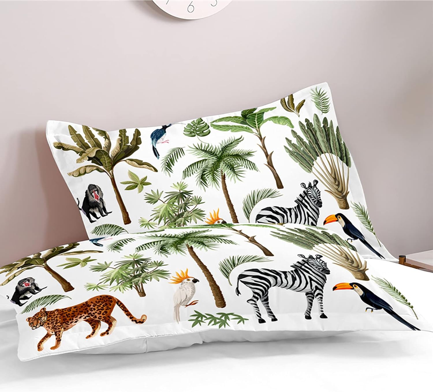 Chickwin Duvet Cover Set, 3pcs Jungle Animal Kids Boys 3D Bedding Set with 2 Pillowcases, Wild African Lion Tiger Zoo Party Microfiber Quilt Comforter Cover(Full-200×229 cm, Jungle)