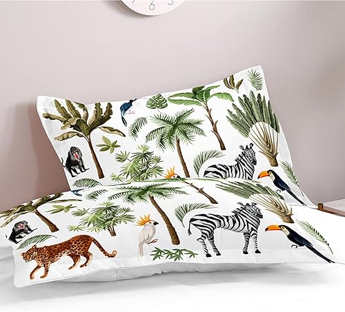 Miniatura 5 de Chickwin Funda de edredón tamaño individual para niños, juego de ropa de cama de animales de la selva de dibujos animados 3D, microfibra lavada,