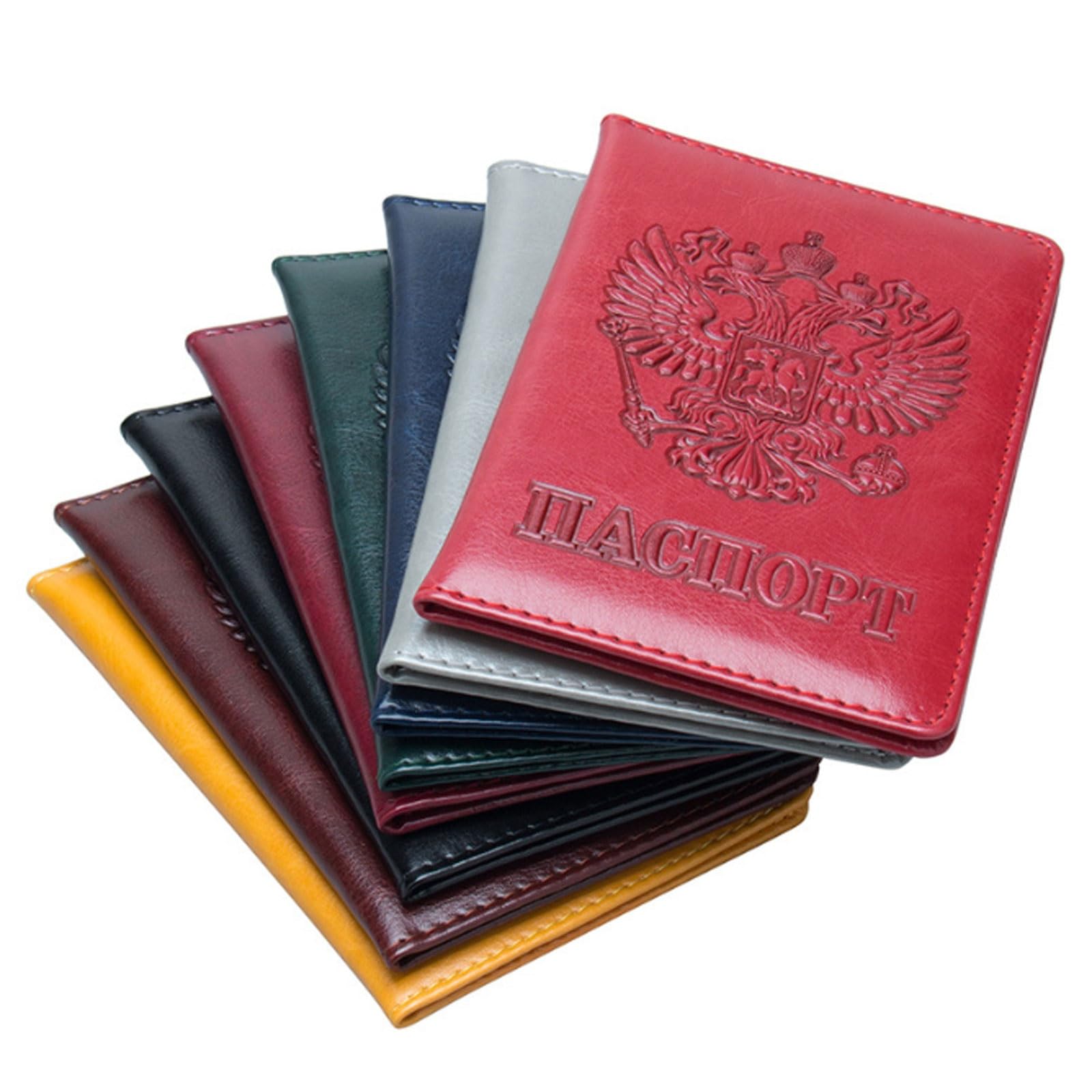 Porta passaporto con emblema nazionale russo in rilievo design compatto, nero, One Size, Stile unico