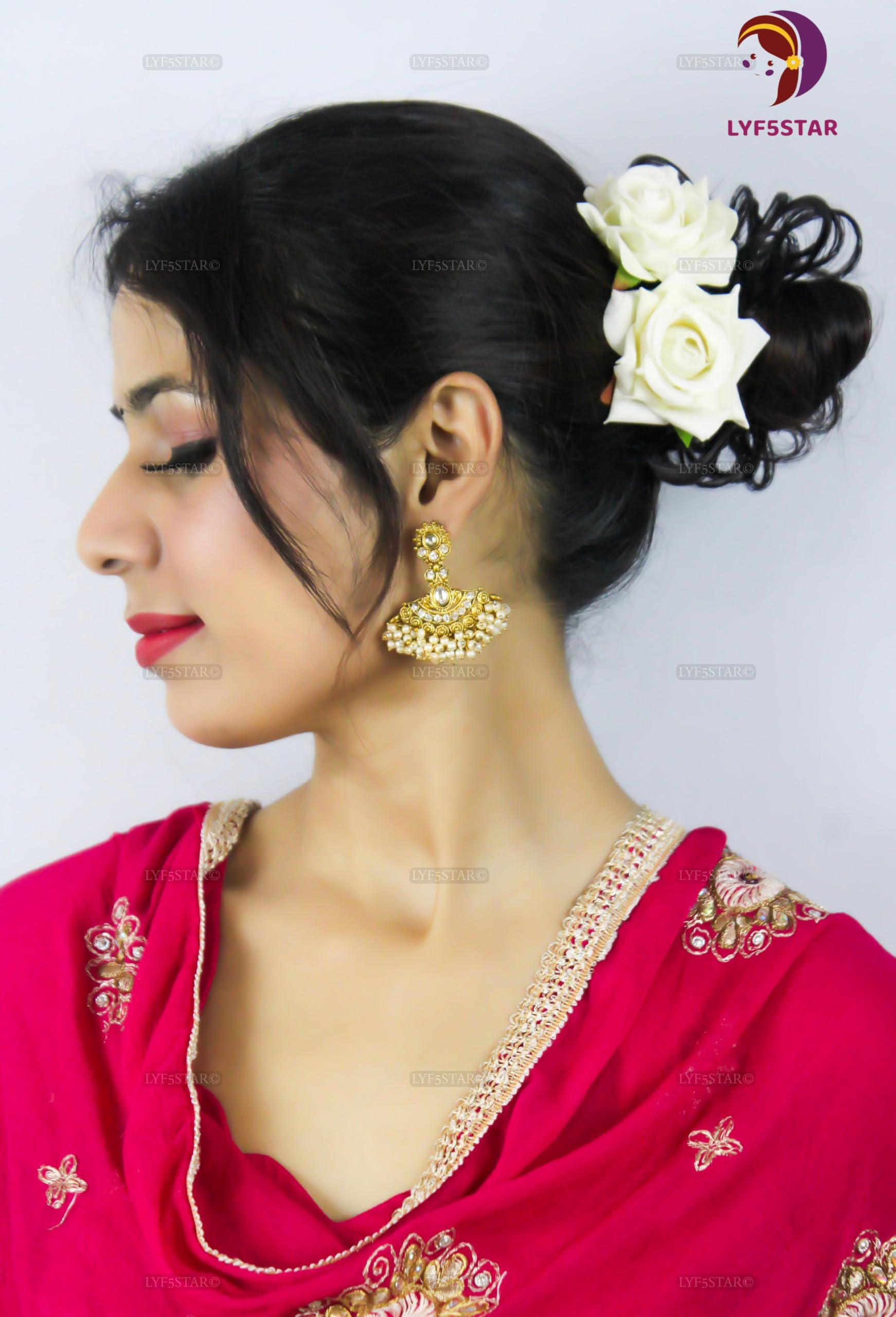 LYF5STAR Handmade Bride White Rose Floral Juda Pin Pack of 2 | Elegant Rose Wedding Hair Accessories | Traditional Indian Hair Accessories for Women Girls | Perfect Bridal Hairstyle Décor 2