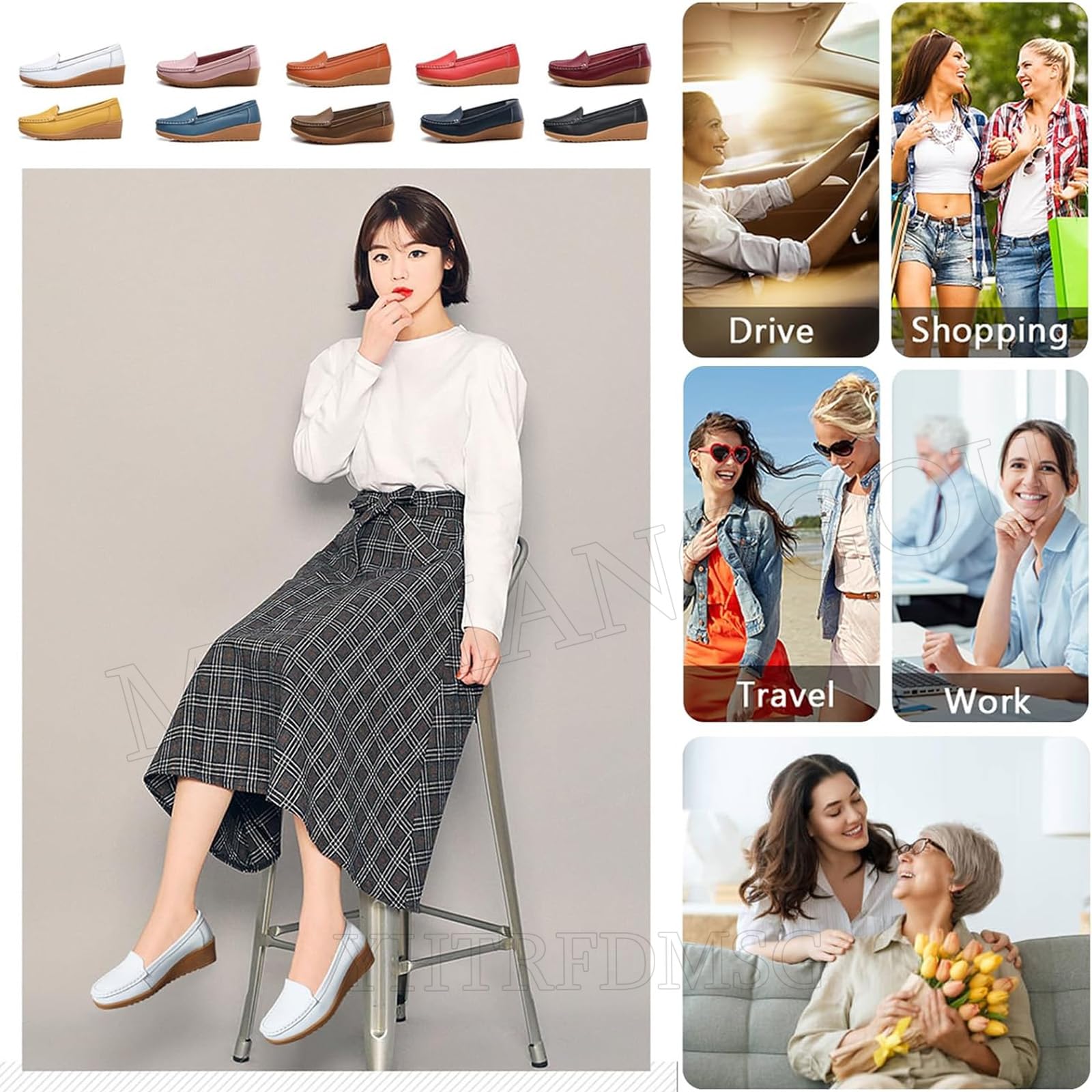 Mocassins orthopédiques pour femme en cuir respirant - Mocassins compensés orthopédiques classiques - Moccasins décontractés à enfiler - Chaussures de bureau