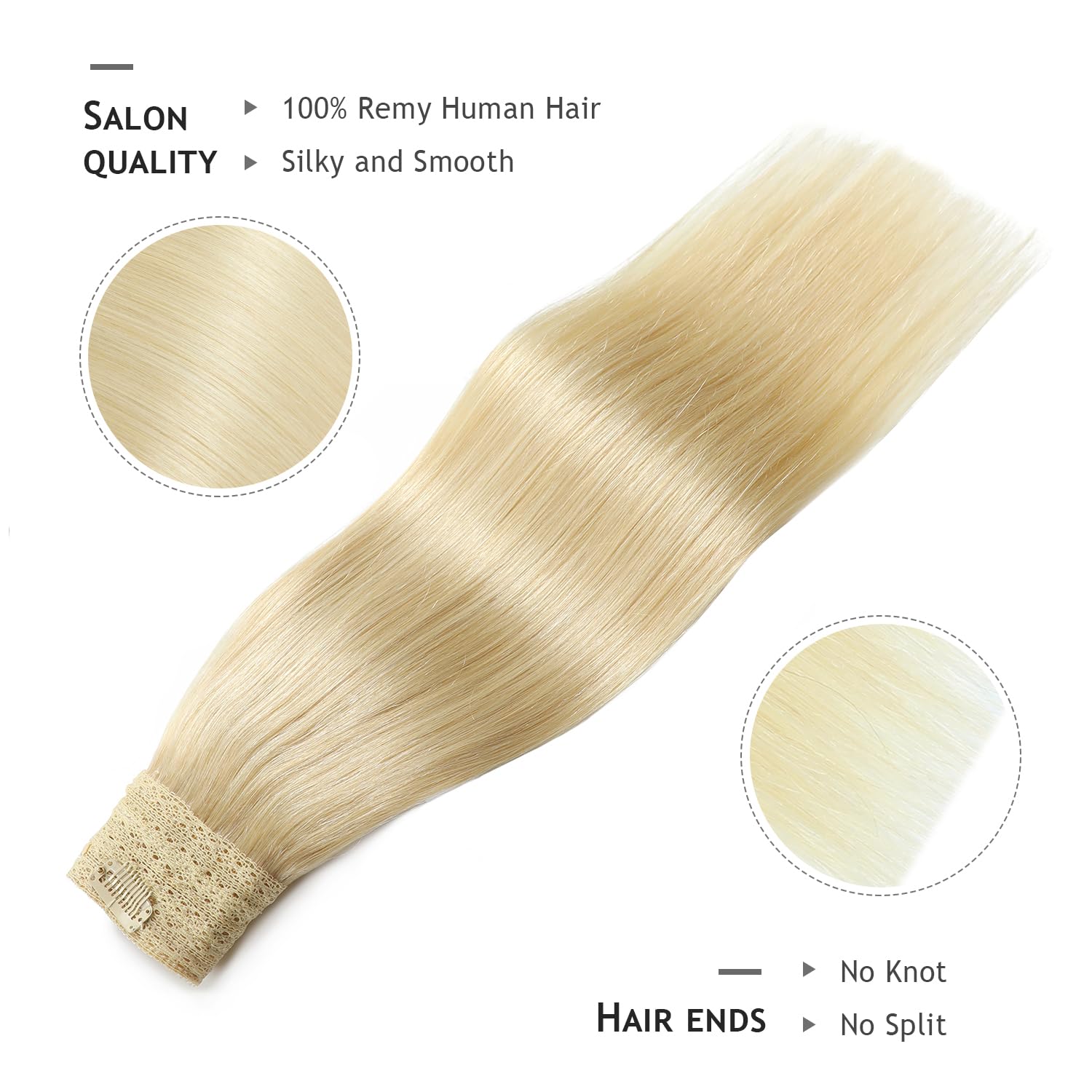 Human Hair Extensions Wire Hair Platinum Blonde,12 Inch #60 Hairpiece Remy Human Hair Extensions,70g Wire Hair Extensions by YILITE（12inch 70g Platinum Blonde）