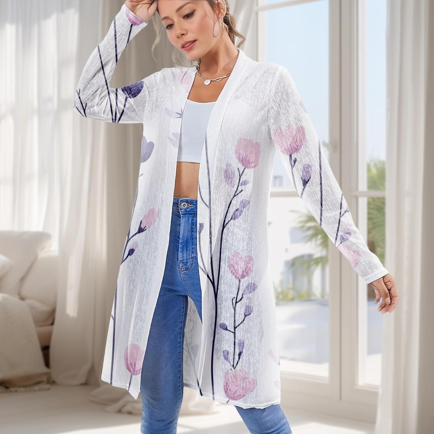 Women's Casual Lightweight Cardigan Trendy Open Front Floral Print Graphic Resort Wear Tops Beah Summer 2025 - Image 2
