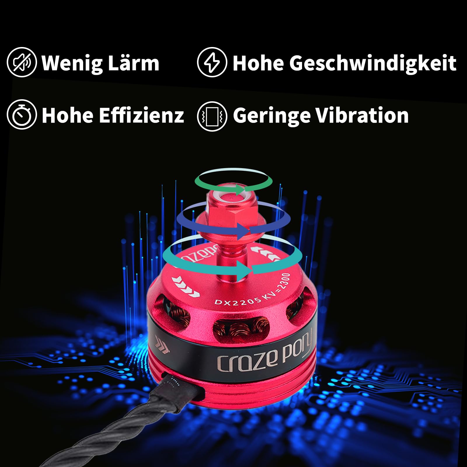 4PCS DX2205 2300KV Bürstenloser Motor, 2-4S für FPV Racing Drohne | Bürstenlose Motoren Racing Edition rot für 2-4S Lipo-Akkus, geeignet für QAV210, X220, QAV250 Racing-Drohnen (2CW 2CCW)