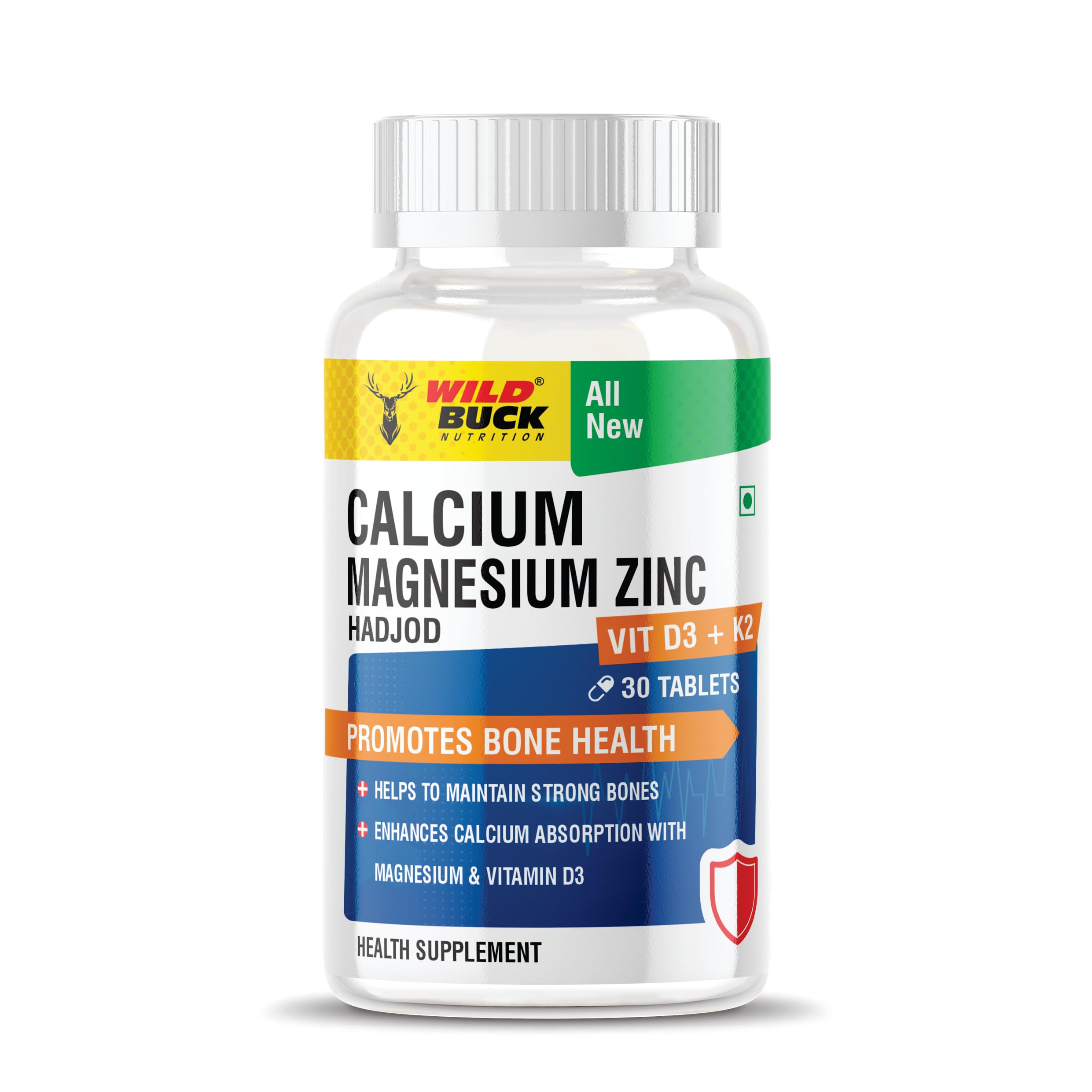 Wild Buck Nutrition Calcium Magnesium Zinc with Hadjod Extract | Vitamin D3 + K2-7 | Bone, Joint & Muscle Health Supplement for Men & Women | Boosts Calcium Absorption | 30 Vegetarian Tablets | Made in India-image-48