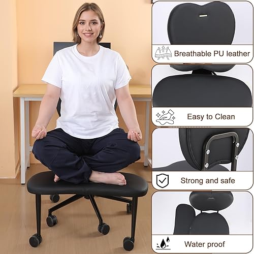 Miniatura 5 de Silla de oficina con ruedas cruzadas, silla de escritorio ergonómica con soporte lumbar y reposapiés extensible, silla de altura ajustable para