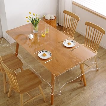 Clear PVC Tablecloth, Thick Plastic Wipe-able Rectangle Table Protector, Waterproof/Oil Proof Heavy Duty Transparent Table Cover for Dining Table Kitchen Picnic (140 * 220cm)
