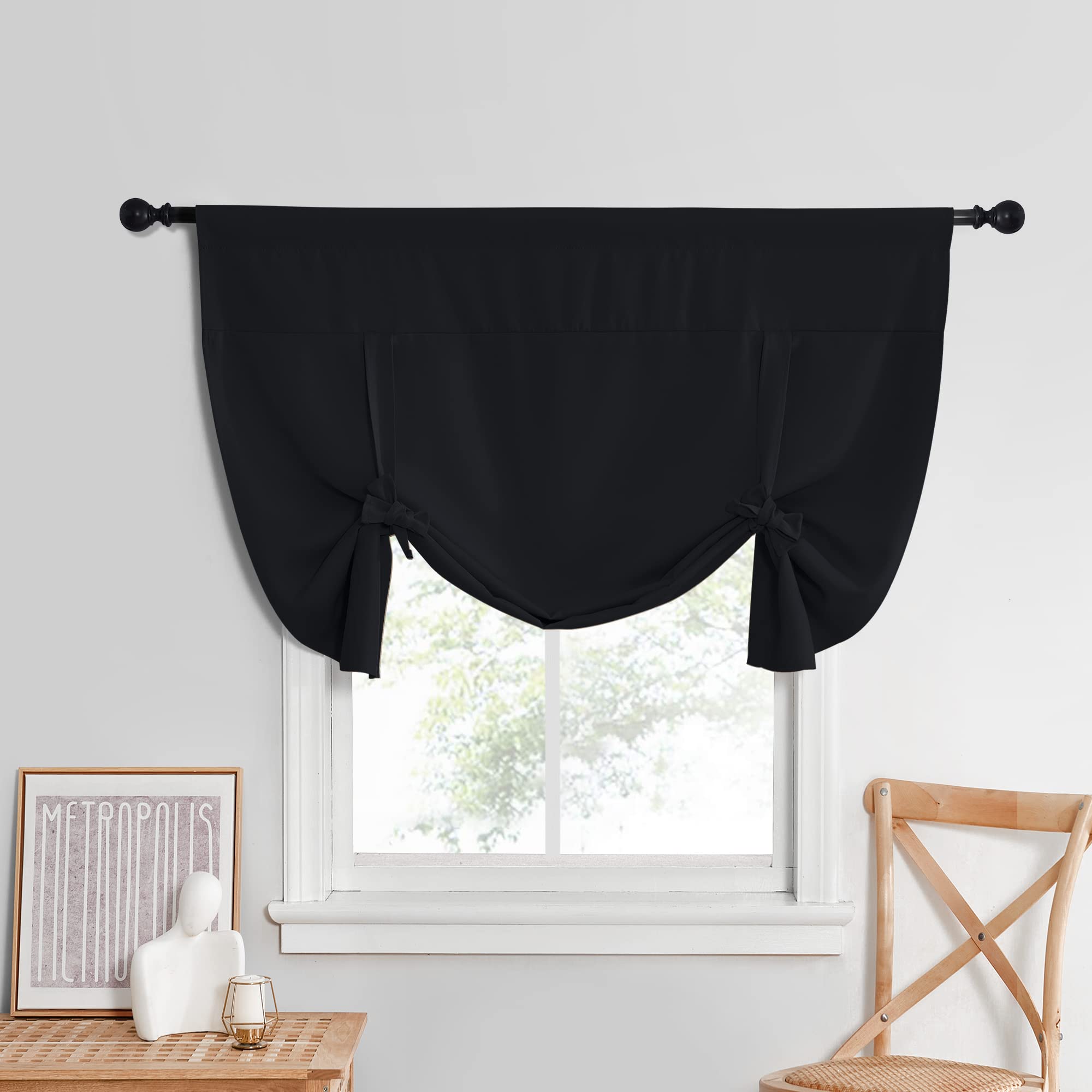 NICETOWN Bedroom Blackout Curtains Window Curtains Privacy Screen Adjustable Panels for Cellar 132 x 114cm W52 x L45 Inch Black — image 1