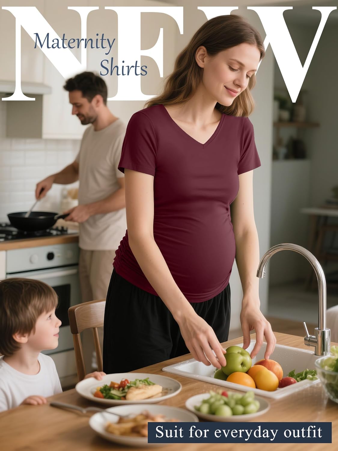 Huukeay 4 Pack Women's Maternity Shirts, V Neck Maternity Top Short Sleeve Casual Tee Side Ruched Pregnancy Clothes - Image 2